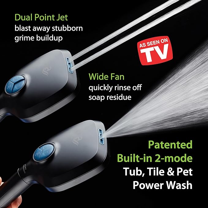 6-way High Pressure 82 Spray Mode Filtered Showerhead Combo - Handheld Shower Head Filters Chlorine to Heal Dry Skin, Revive Hair - Dual Power Wash Cleans Tub, Tile, Pets - Hard Water Softener, Black