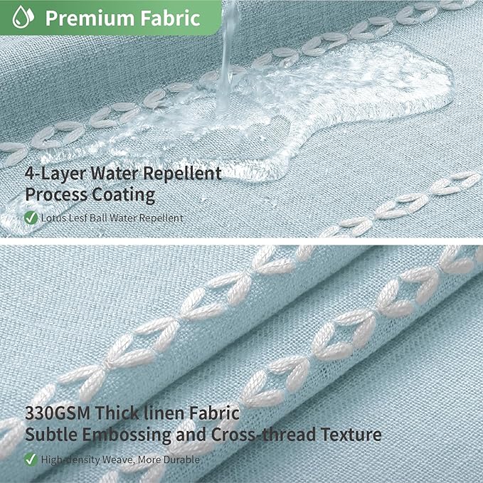 Boho Farmhouse No Hook Shower Curtain Set with Snap-in Fabric Liner,Heavy-Duty Linen Textured Rustic Striped Design,Water-Repellent with Tassels and Sheer Window,Fog Blue,71x74