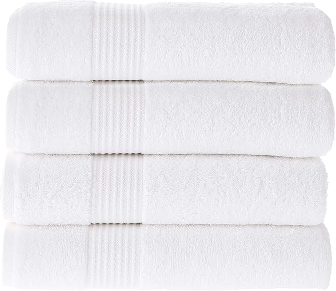 MAURA Basics Performance Bath Towels 100% Turkish Cotton with Hook Loops. Extra Large Luxury Absorbent Plush Towel Sets for Bathroom, Daily Use American Standard Size 27”x54”, White