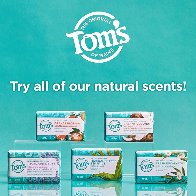 Tom’s of Maine Moisturizing Natural Beauty Bar Soap For Women and Men, Fresh Eucalyptus, 5 oz Bar (Pack of 6)