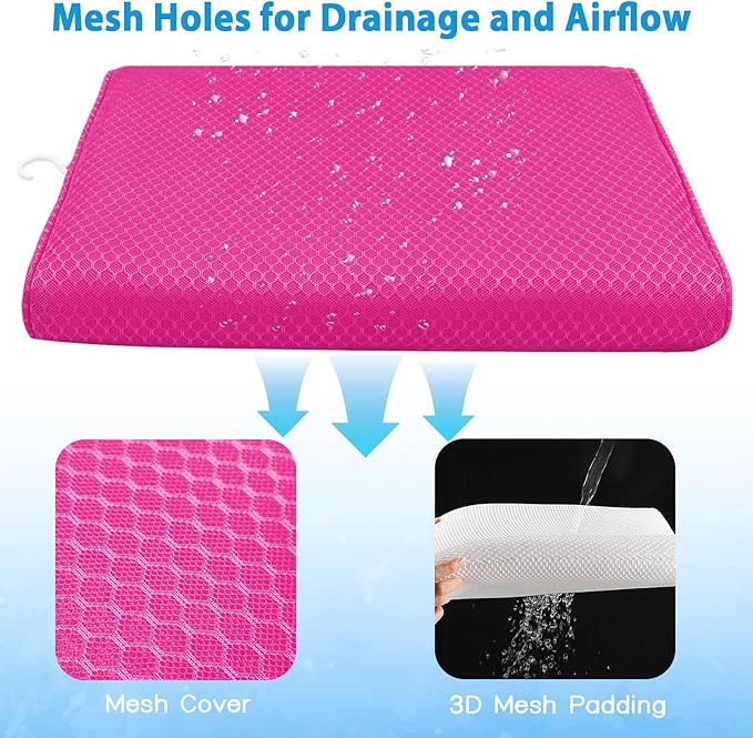 AEROiVi Shower Seat Cushion for Shower Chairs, Transfer Benches in Bathtub, Cushion for Sauna, 3D Mesh Pad with Hook, Slip-Resistant, Design for Elderly, Senior, Handicap Disabled