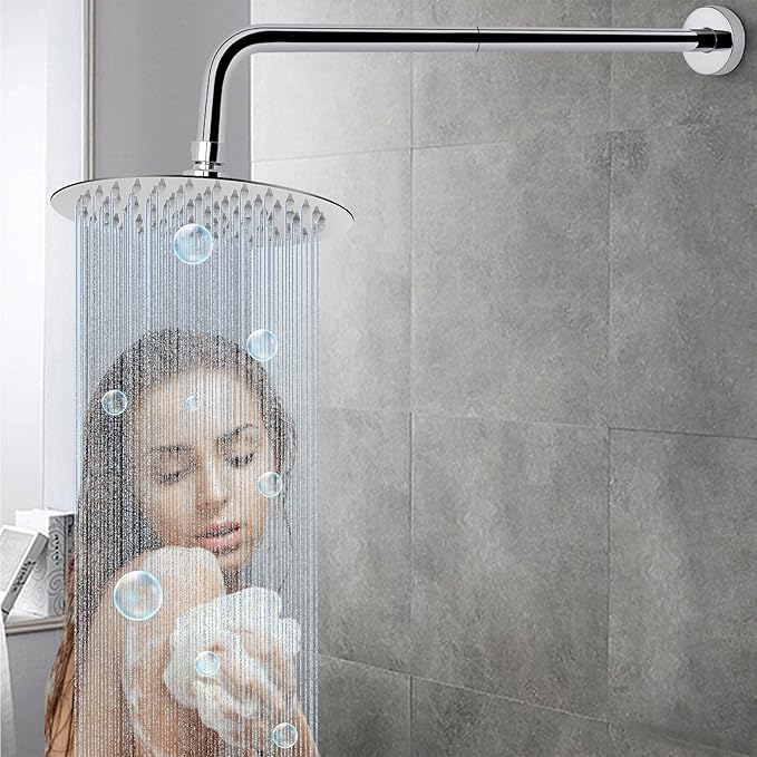 HarJue Shower Arm with Flange and Teflon Tape, Wall Mounted Shower Pipe 304 Stainless Steel Extension Arm for Fixed Shower Head & Handheld (20 Inch, Chrome)