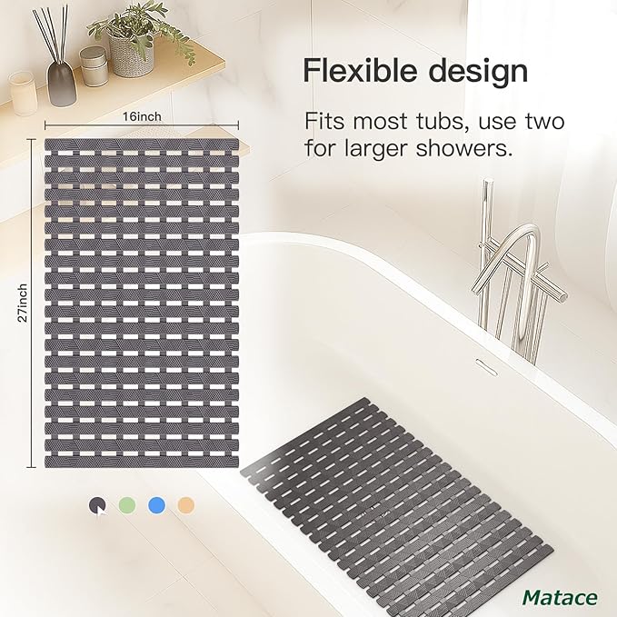 Bathtub Mat Non Slip - for Inside Bath Tub & Shower, Thick & Soft Textured Surface, Fast Drain, No Pooling Water for Better Hygiene, Bathroom Accessories, 27x16 Inch, Dark Gray, Matace