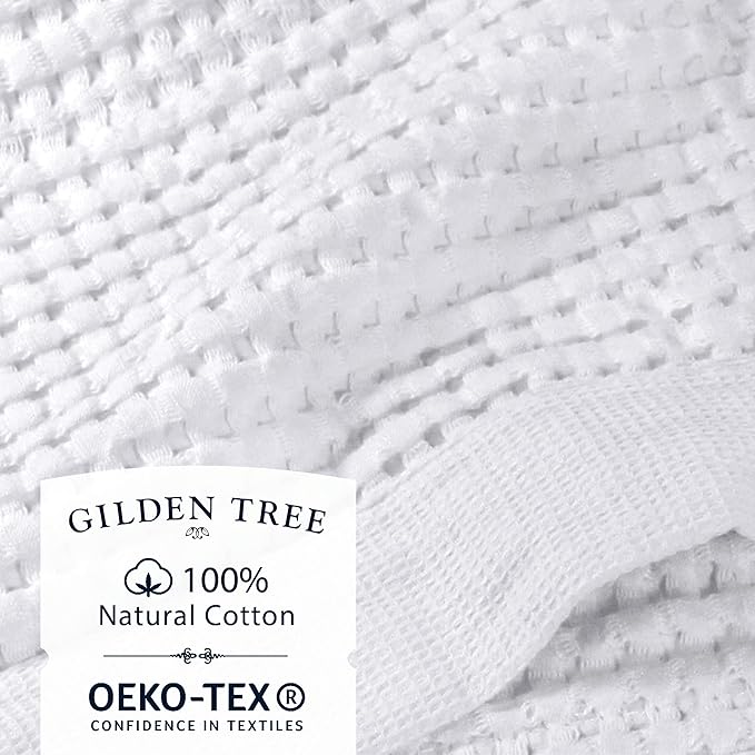 GILDEN TREE Waffle Towels for Bathroom Luxury 100% Cotton Bath Towels, Quick Dry Towel, Thin Super Absorbent Lint Free Shower Towels, Bath Towels Set of 2, Modern Style (White)