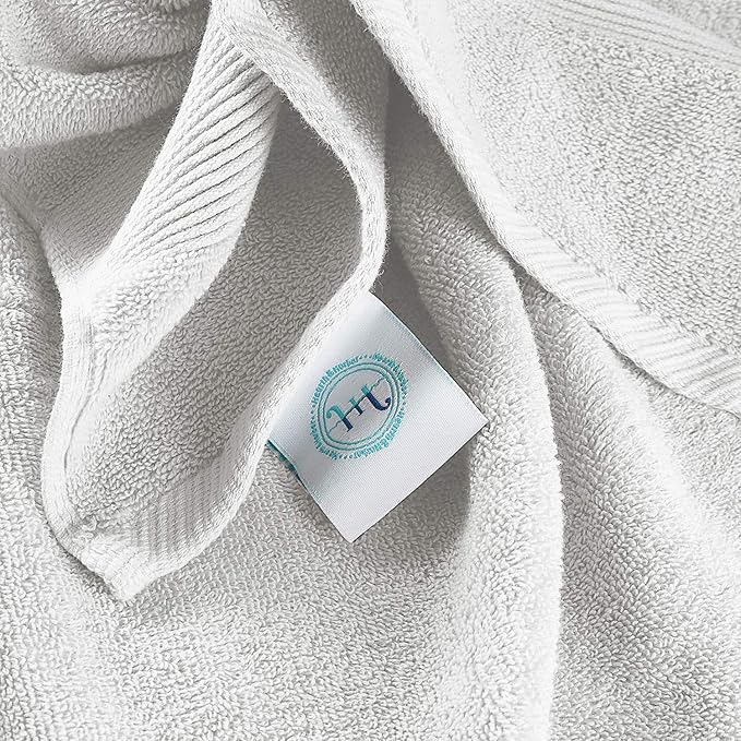 Hearth & Harbor Bath Towels for Bathroom - 100% Ring Spun Cotton Luxury Bathroom Towels - Ultra Soft & Highly Absorbent, Bath Towels Set of 6 - White