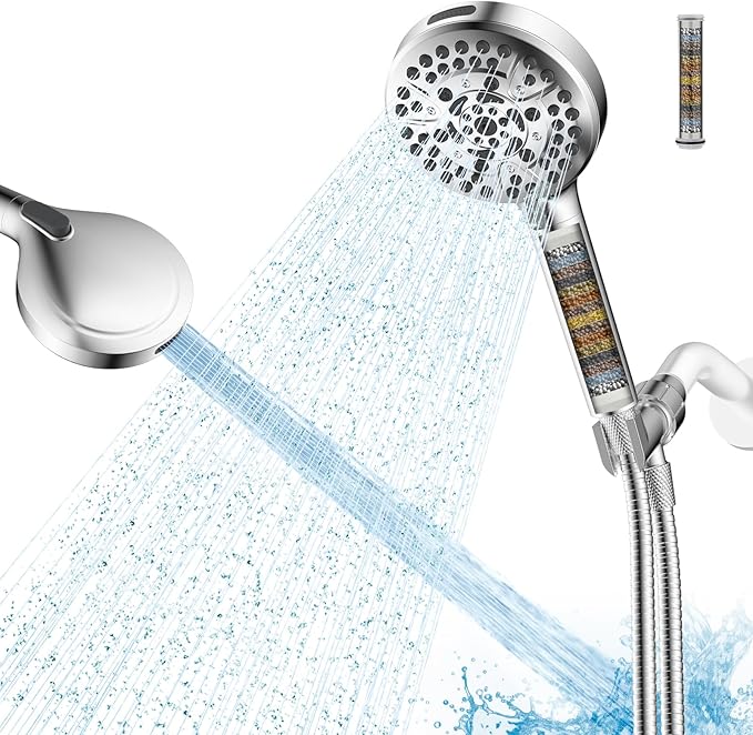 Hibbent Filtered Shower Head with Handheld, High Pressure 10 Spray Showerhead with Filters, Water Softener for Hard Water-Remove Chlorine, Reduces Dry Itchy Skin, Improve Skin& Hair Texture, Chrome