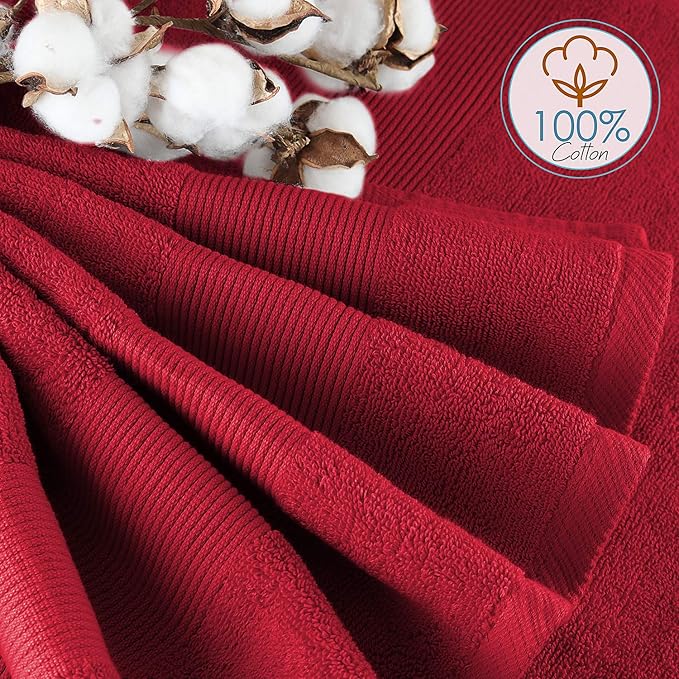 Hearth & Harbor Bath Towels for Bathroom - 100% Ring Spun Cotton Luxury Bathroom Towels - Ultra Soft & Highly Absorbent, Bath Towels Set of 6 - Burgundy Red