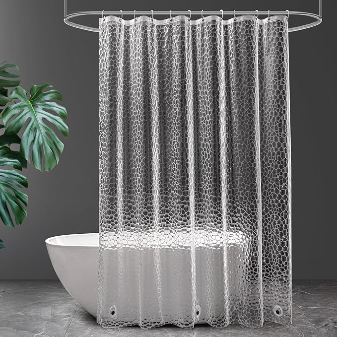 UFRIDAY Clear Shower Curtain Liner 72 x 72 inch,EVA 3D Cube Weighted Plastic Bathroom Shower Curtain Liner with 3 Big Magnets, Thick, Heavy Duty, Transparent.