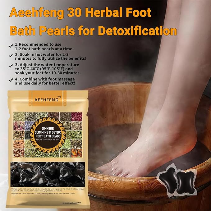 30-Herb Detox Foot Bath Beads, Professional Herbal Detox Foot Soak Beads, Detox and Shaping Cleansing Foot Soak for Men and Women (4 PCS)