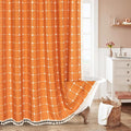 MitoVilla Orang Farmhouse Shower Curtain Set 72 x 78, Boho 78 inch Long Polyester Linen Tassel Fabric Shower Curtain Set for Chic Cottagecore French Rustic Bathroom Decor