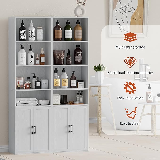 Tall Bathroom Storage Cabinet, Bathroom Floor Cabinet with Wide 4 Tier Shelf, Storage Unit for Living Room, Entryway, Kitchen (Embossed White, 1 PCS)
