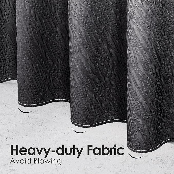 MitoVilla Black Ombre Shower Curtain Set with Hooks, Waves Textured Fabric Shower Curtains for Modern Luxury Bathroom Decor, 3D Marble Geometric Embossed Cloth Bathroom Shower Curtain, 72 x 72