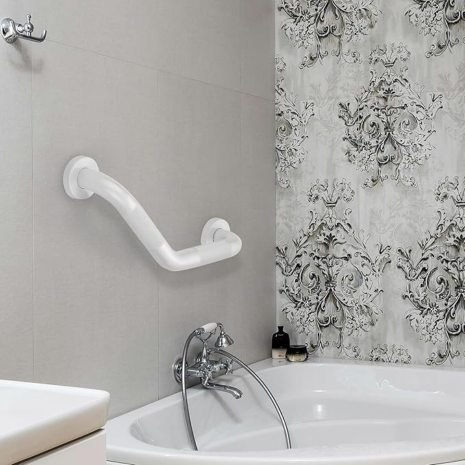 Grab Bars for Bathtubs and Showers- 1-1/4 x 16 Angled Shower Grab Bar for Seniors Knurled Stainless Steel Handicap Grab Bars for Wall (White, 1 Pack)