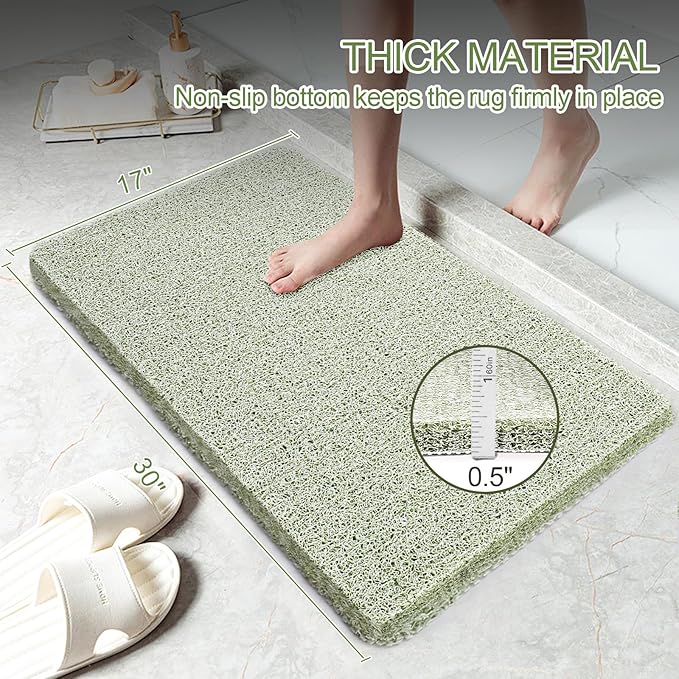 Joyhalo Shower Mats for Showers Anti Slip for Elderly, 30'' x 17'' Non Slip Bath Mat for Inside Shower, Bath Tub Mats for Bathroom Non Slip for Shower, PVC Loofah Bathroom Mats, Mint Green