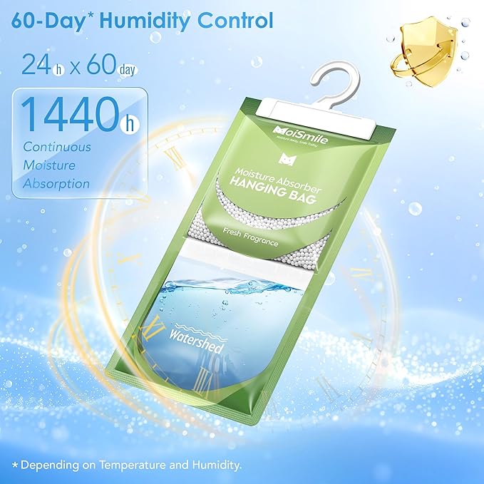 Moisture Absorbers 30 Pack Fresh Fragrance, Hanging Closet Dehumidifier Bags, Humidity Absorber, Compact Eliminates Odors Humidity Packs for Car, Bathroom, Bedroom, Basement, 9.8OZ