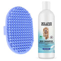We Love Doodles (Short Pins) Pet Rubber Bath Brush and Dog Shampoo (Bundle) - for Shower Scrubbing & Soothing Massage and Organic Dog Shampoo, Conditioner & Detangler - Made in The USA