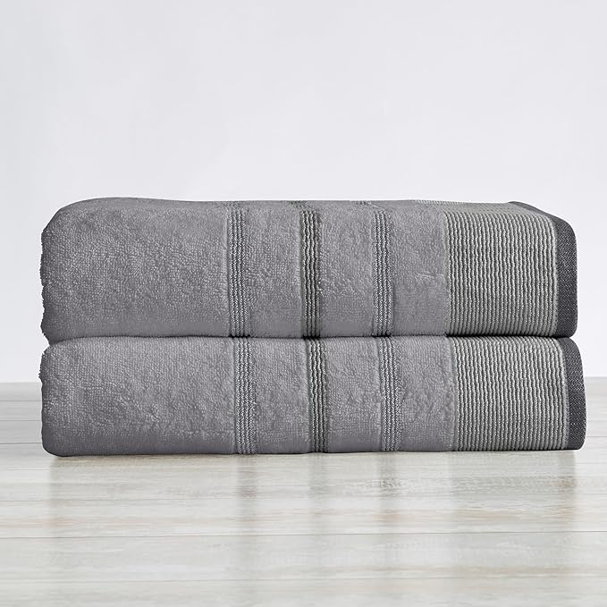 Great Bay Home Decorative Oversized Bath Sheet Set - Luxury Cotton 2 Pack 68x35 Extra Large Towels - Luxurious, Ultra-Soft, Durable Towels for Bathroom Decor (Grey)