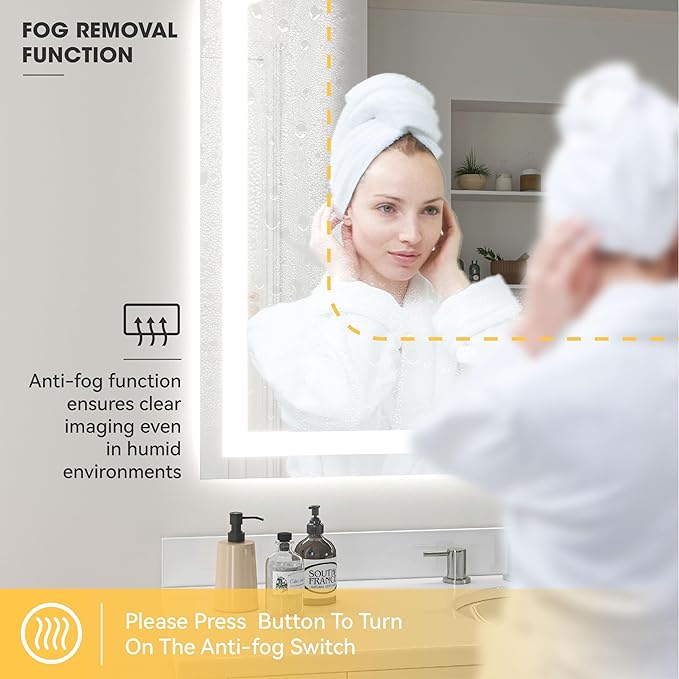 Hasipu 72" x 36" Arch LED Bathroom Mirror, Frontlit Wall-Mounted Vanity Mirror with Lights, Defogging, Smart Touch, Dimmable 3 Color Modes, Safety Shatterproof Glass Coating