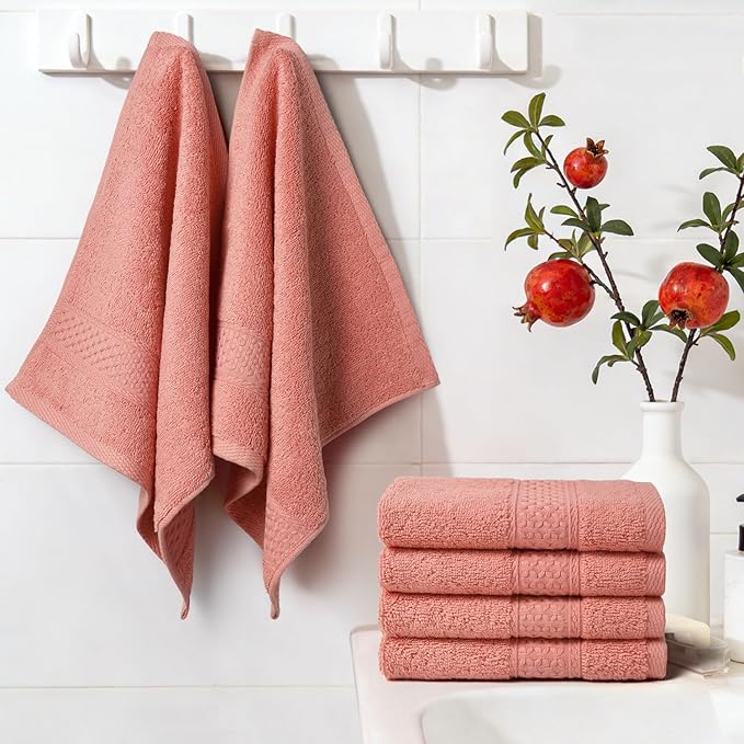 Cleanbear Ultra Soft Washcloths 6 Pack Cotton Face Cloths Wash Cloths Set - Large Bathroom WashCloth 13 x 13 Inches (Coral)