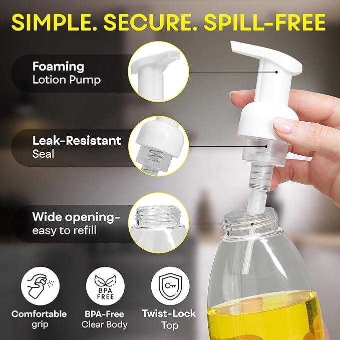 BRIGHTFROM Foaming Soap Dispenser Pump Bottles, BPA Free Empty Refillable Plastic Container for Liquid Soap - Kitchen, Bathroom, Commercial - 8oz (250ml) Pack of 3, Clear
