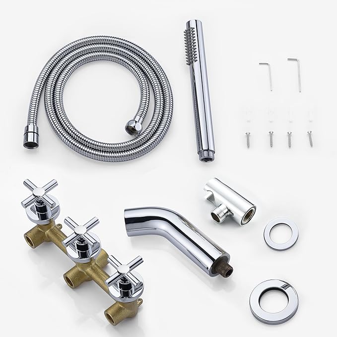 sumerain Wall Mount Tub Filler Waterfall Tub Faucet with Handheld Shower, Chrome Finish