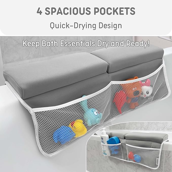 Baby Bath Kneeler and Elbow Rest Pad Set - Non-Slip Quick Dry Bath Kneeling Pad and Bath Elbow Rest Pad with Pockets for Baby Bath Essentials