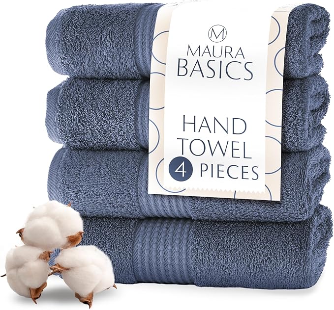 MAURA Basics Hand Towels for Bathroom with Hanging Hook Loops. Soft, Durable, Long Lasting and Absorbent Hand Towel Sets for Bathroom, American Standard Size 16"x28", Denim Blue