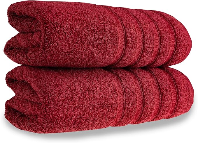 HALLEY Turkish 2 Pack Premium Bath Towels (2 Pieces) 650 GSM Highly Absorbent Super Soft 100% Cotton - 2 Bath Towels (Red)