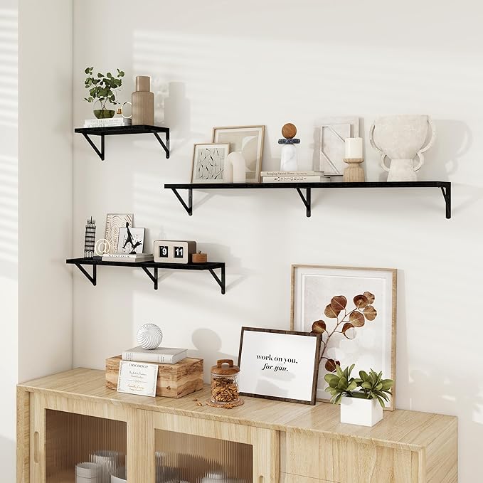 Dreamland Black Floating Shelf 36 inch, 36W x 8D Wall Mounted Shelves Set of 2, Wide Display Ledge Shelf with Sturdy Metal Brackets for Living Room, Bathroom, Bedroom and Kitchen