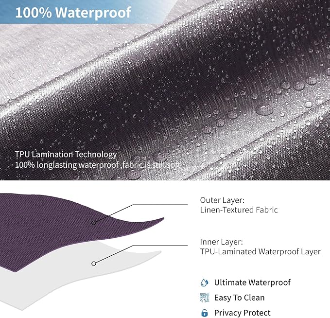 2-in-1 Waterproof Fabric Shower Curtain or Liner,Linen Textured,Breathable TPU & Washable Bathroom Shower Curtain Set with 12 Plastic Hooks,Modern,72"x72" Purple