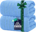 DAN RIVER Pack of 2 Bath Sheet 35x70 Inches, Ribbed Luxury Bath Towel Set, Extra Large and Quick Dry Soft Cotton Towels - Medium Blue