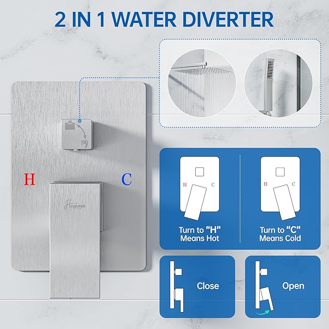 10 Inch Luxury Rain Shower Faucet Set, Brushed Nickel Shower System with Rainfall Shower Head and Handheld Spray, SUS304 Stainless Steel and Solid Brass Wall Mounted Shower Valve Trim Kit
