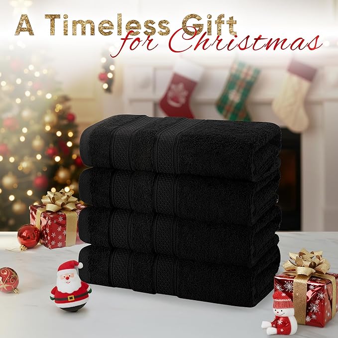American Soft Linen Salem 100% Cotton Turkish 4 Piece Hand Towels for Bathroom, 600 GSM Soft Absorbent Quickdry Hand Face Towel Set, Black