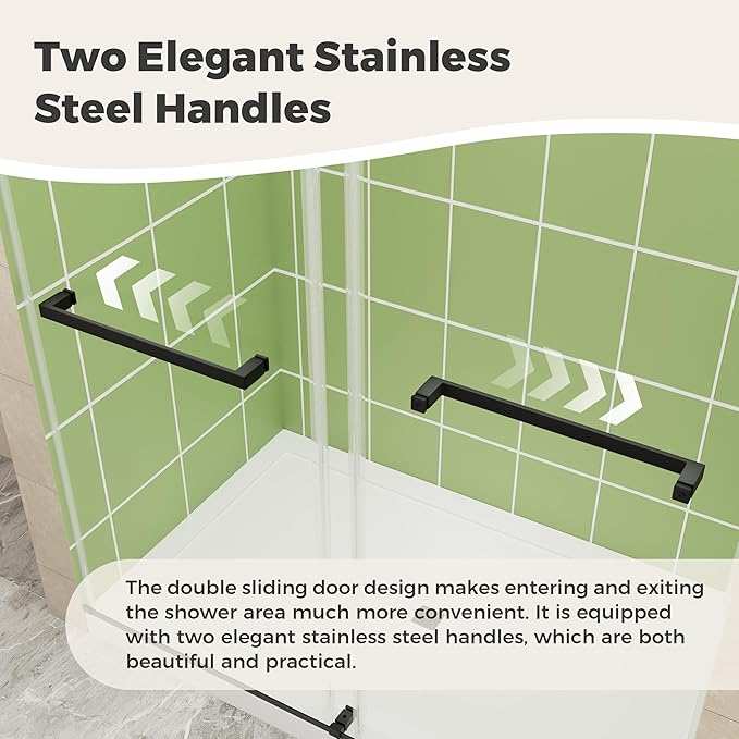 DELAVIN 50-54" W x 72" H Double Sliding Shower Door, Frameless Shower Door, 1/4"(6mm) SGCC Tempered Glass, Noiseless Shatterproof Shower Doors with Square Rail, Stainless Steel, Aluminum, Black