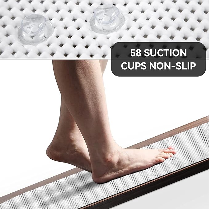 Double Layer Foam Non Slip Bathtub Mat 37x17in, More Comfortable and Thicker Tub Mat Than Ordinary Foam Shower Mat, Bath Mat for Tub with Suction for Comfort and Safety (White, 36'' x 17'')