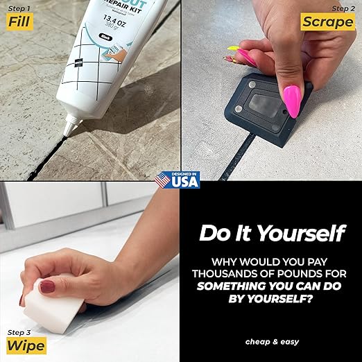 PentaUSA Tile Grout - 13.4 oz Black Grout Filler Repairs Renews Tube, Fast Drying Grout Repair Kit, Odorless Formula - Grout Floater Included (Black 13.4oz / 380gr)