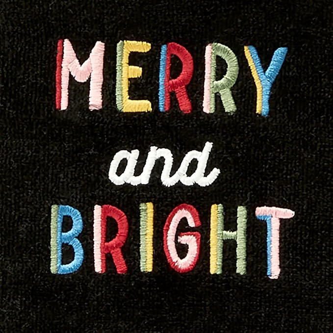 SKL Home Christmas/Winter Rainbow Merry 100% Cotton Embroidered 2pc Hand Towel Set, Decorative for Bath/Kitchen/Bar, Black