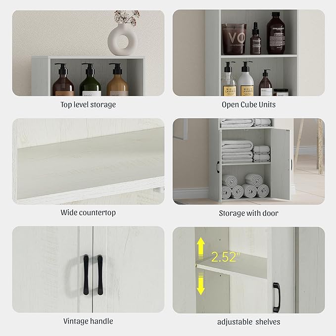 Tall Bathroom Storage Cabinet, Bathroom Floor Cabinet with Wide 4 Tier Shelf, Storage Unit for Living Room, Entryway, Kitchen (Retro White, 1 PCS)