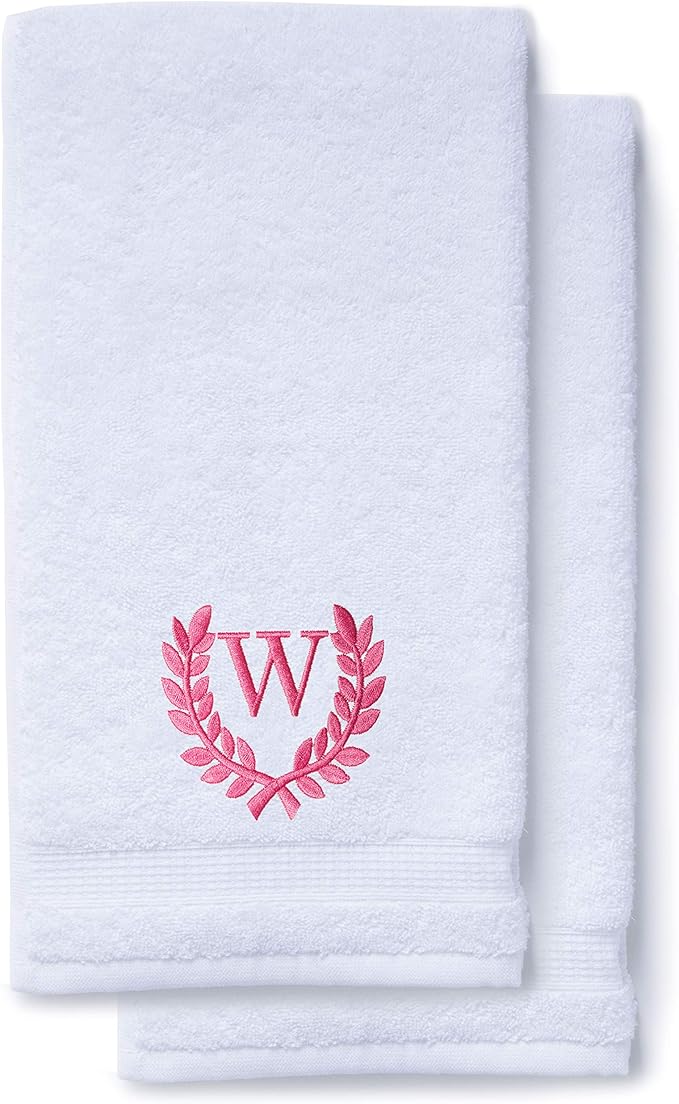 Decorative and Monogrammed Hand Towels for Bathroom Kitchen Makeup | Personalized Gift for Wedding-Bridal | Roman Font Custom Luxury Turkish Towel | Spa Collection, Oversized, 16 X 30 Inch, Set of 2