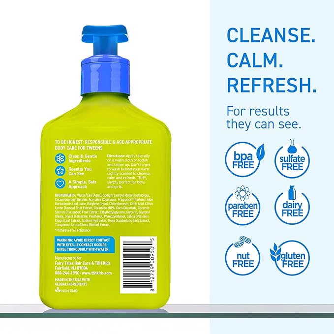 TBH Teen & Kids Body Wash - Body Wash for Sensitive or Dry Skin - Natural Ingredients Made for Tweens - Sulfate, Paraben Free - 12 oz