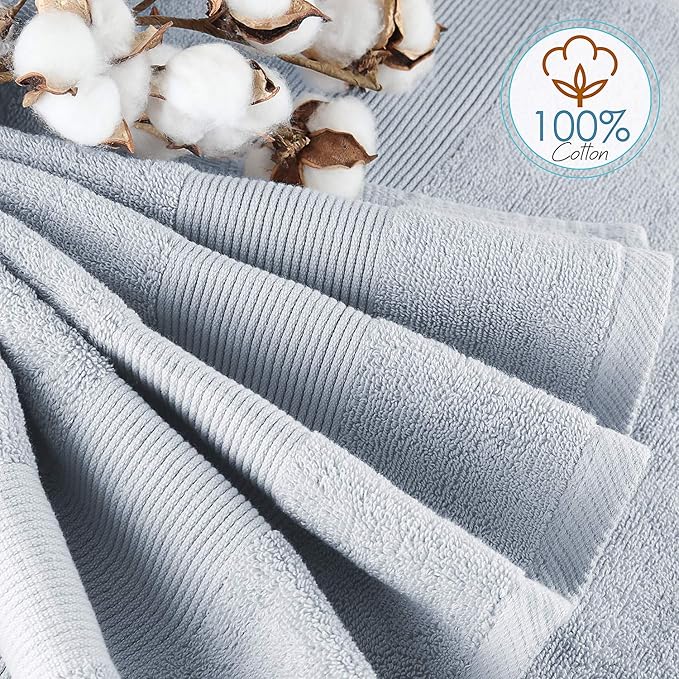 Hearth & Harbor Bath Towels for Bathroom - 100% Ring Spun Cotton Luxury Bathroom Towels - Ultra Soft & Highly Absorbent, Bath Towels Set of 10 - Ice Blue