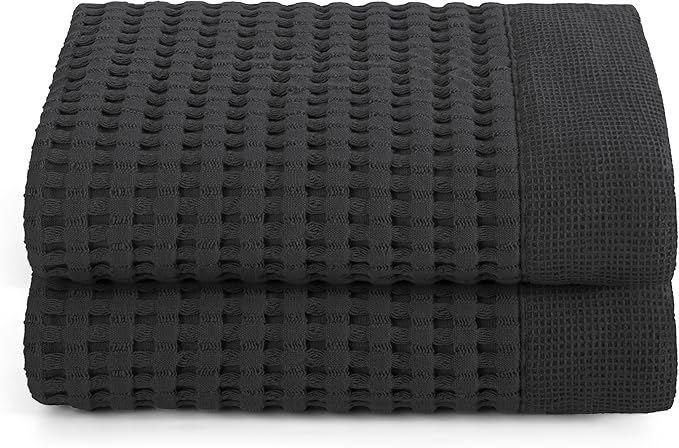 GILDEN TREE Waffle Hand Towels for Bathroom Quick Dry Large Luxury Lint Free Super Absorbent Cotton Hand Towels Set of 2, Modern Style (Faded Black)