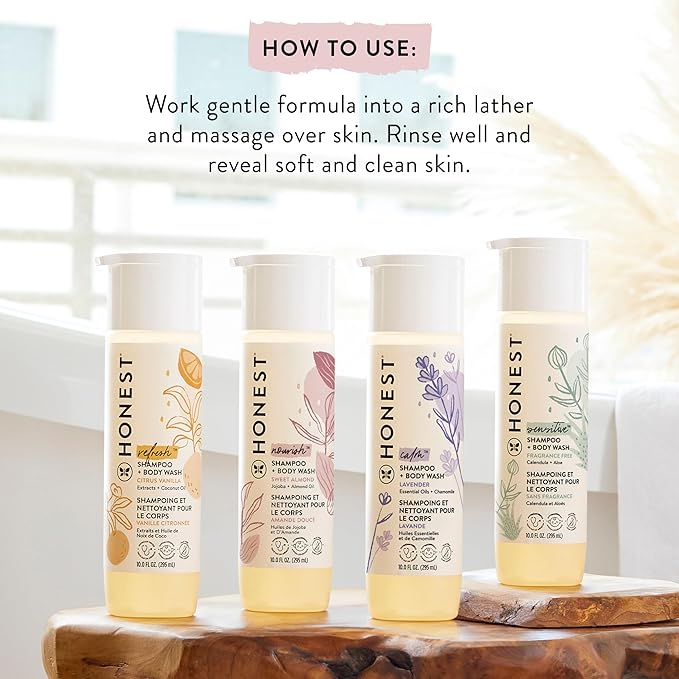 The Honest Company 2-in-1 Cleansing Shampoo Body Wash Gentle for Baby Naturally Derived Tear-free Hypoallergenic Citrus Vanilla Refresh 10 fl oz