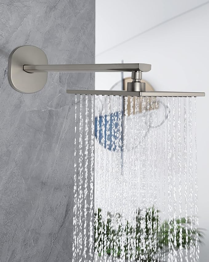 PHASAT Shower Arm Extension with Flange,Stainless Steel Shower Head Extension Arm,Wall-Mounted Shower Extension Replacement,Brushed Nickel,PU9L04