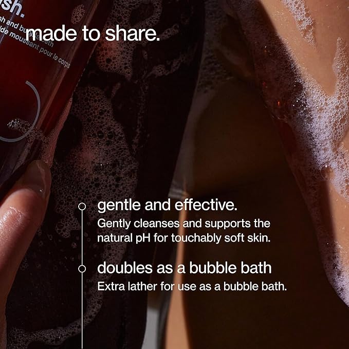 Maude Wash pH Balanced Moisturizing Body Wash & Bubble Bath - Unisex Amber & Cedar Scented Shower Gel with Vitamin C - Full Body Skin Care Products & Bathtub Accessories - No.1 Corner Office (12 oz)