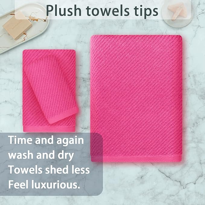 Hot Pink Towels for Bathroom - 100% Cotton | Quick Dry | Thick | Lightweight, 3PCS Towel Set, 1 Large Bath 30"x56",1 Soft Hand 18"x28",1 Absorbent Washcloth 13"x13", Bath Towels with Hanging Loops