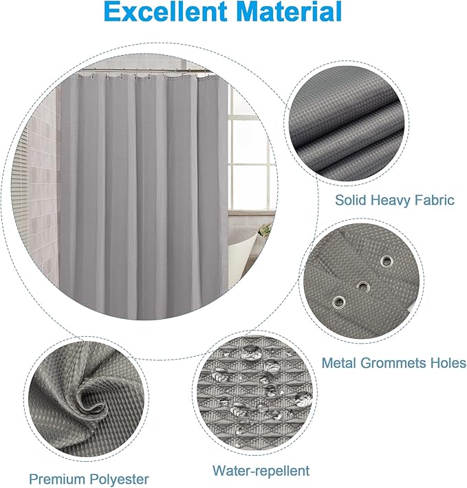 AmazerBath Grey Shower Curtain, Waffle Shower Curtain Gray, Premium Fabric with Waffle Weave, Heavy Duty 240GSM, Hotel Quality Bathroom Shower Curtains, 72 x 72 Inches