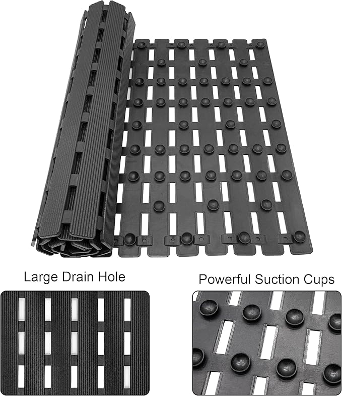 MBOSS Bath Tub Shower Mat Non Slip Bathtub Mats for Bathroom Shower Floor Mat Bath Mats for Shower Tub Anti Slip Shower Mat with Drain Hole and Large Suction Cups (Black, 37.5 X 15.7 Inch)