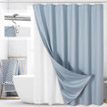 3 in 1 Extra Long Blue Shower Curtain Set-72 W x 84 H, Fog Blue Waffle and PEVA Liner Set with 12 Stainless Steel Hooks, Waterproof Fabric for Bathroom