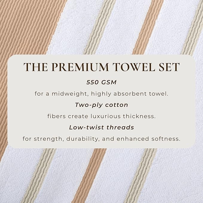 Great Bay Home Decorative Bath Towel Set - Luxury Cotton 6 Piece Towel Set - 2 Bath Towels, 2 Hand Towels, 2 Washcloths - Luxurious, Ultra-Soft, Durable Towel for Bathroom Decor (Clay/Taupe)
